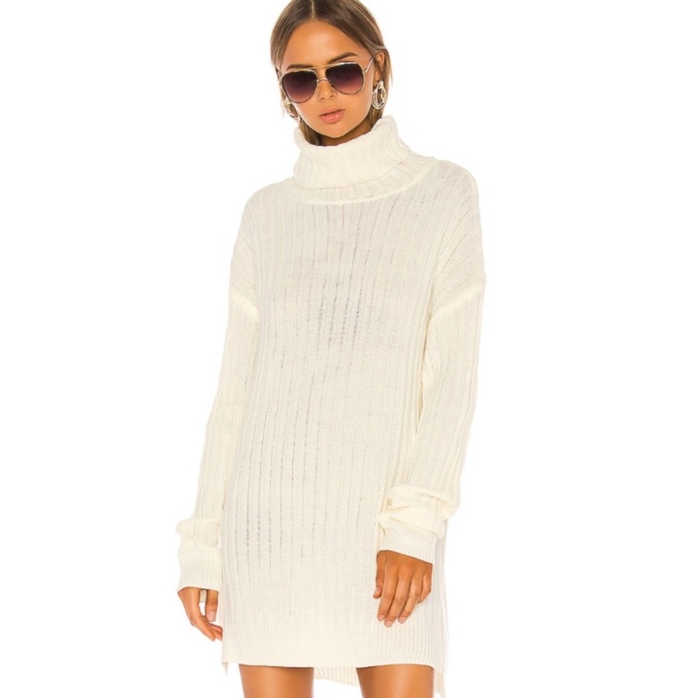 NEW Superdown Tyla Turtleneck Slit Dress White S